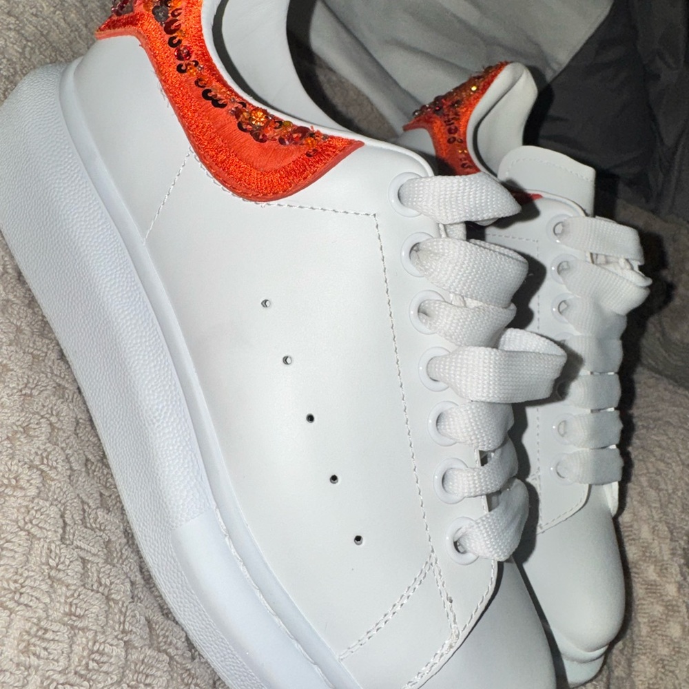 Alexander McQueen White and Orange Sneakers